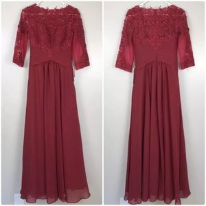 Burgundy Red A-line Floor Length Chiffon Dress